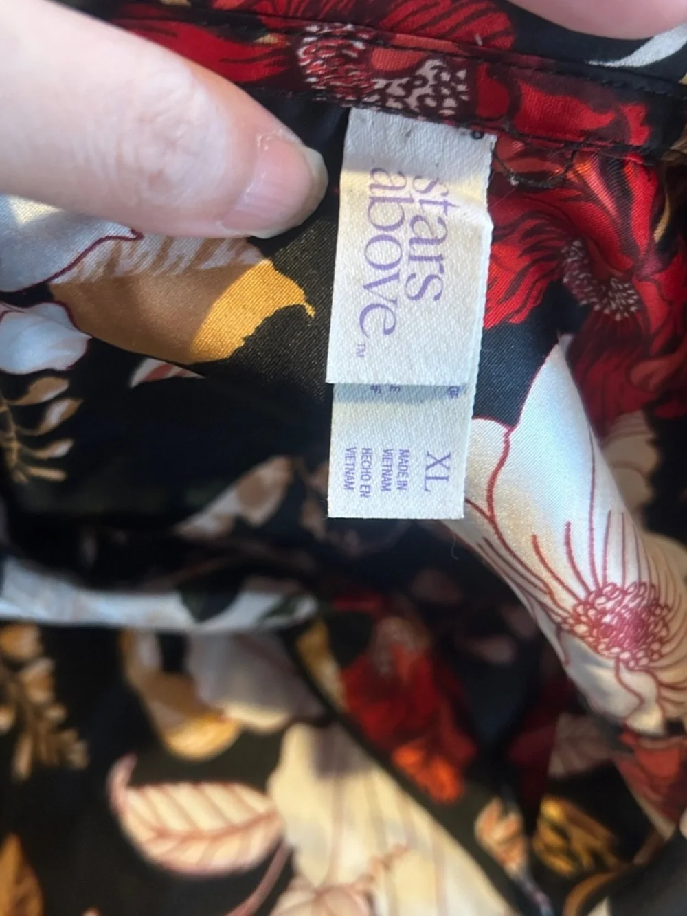 Stars Above Black Floral Satin Pajama PJ Set with Red and Pink Bloom Flowers XL